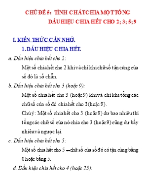 Đề cương ôn tập môn Toán Lớp 6 - Chủ đề 5 Tính chất chia một tổng dấu hiệu chia hết cho 2 3 5 9